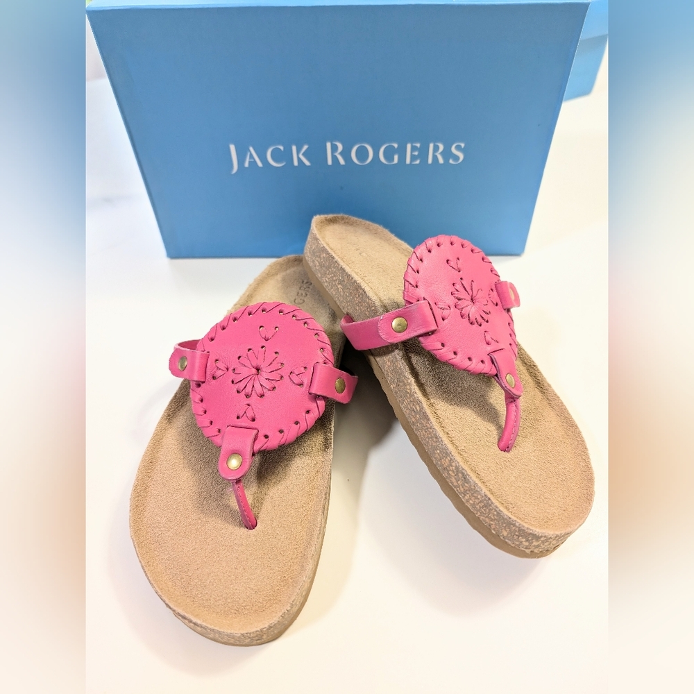 JACK ROGERS, Leather Collins Playground Sandals, Fuschia, Various Sizes